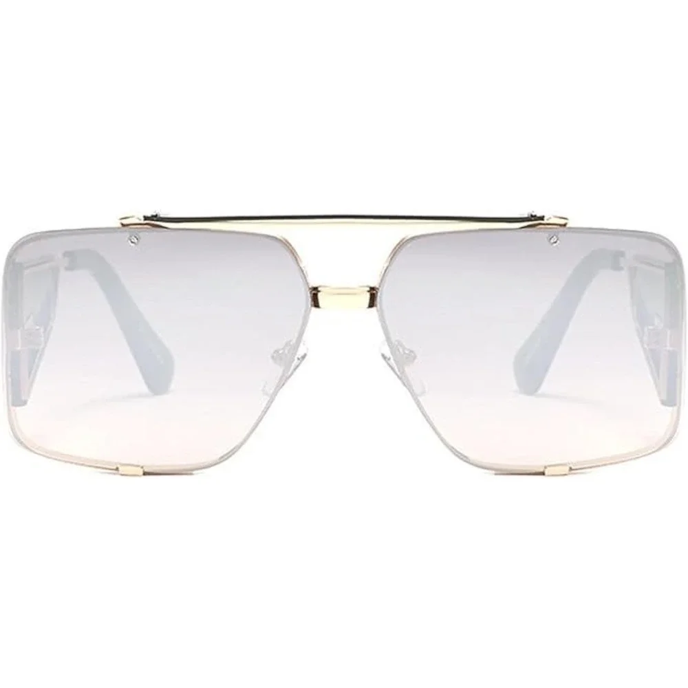 Men's Oversized Square‎ Rimless Sunglasses Gold Tone Black Sides Gradient Lenses